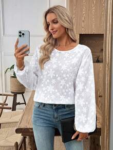 EMERY ROSE Camisa con botones y estampado de silueta para mujer, otoño - Blanco - Ver 3