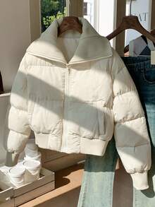 Comfortcana 女士休闲日常通勤简约大翻领拉链夹棉大衣，冬季