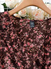 EMERY ROSE 大码女式长袖 V 领休闲优雅连衣裙，春秋季长款女装 - 咖啡棕 - 查看 3