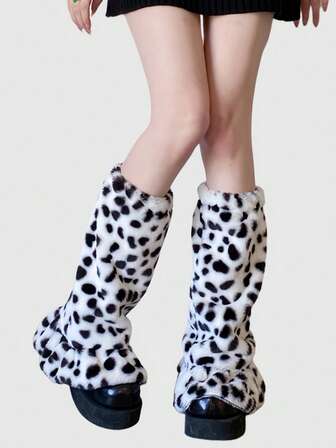 Goth 1 Paar Y2K Punk Gepunktete Tier Muster Stulpen für Frauen, modisch und warm, geeignet für Uni, Streetwear, Party