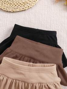 3 件套 Babygirl 可爱百搭针织弹力纯色荷叶边腰裤，秋冬 - 彩色 - 查看 4