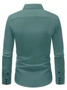 Manfinity Mode Herren Lässig Langarm Hemd mit Knopfleiste, geeignet für Büro und Pendeln