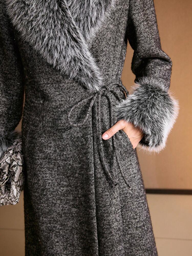 WOMEN'S WOOL BLEND COAT WITH FAUX FUR COLLAR, AUTUMN/WINTER