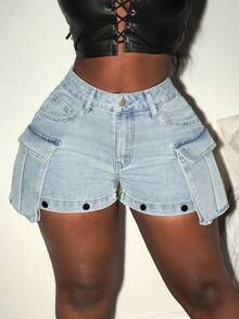 Slaydiva Plus Size Denim 2-In-1 Detachable Wide-Leg Pants,Fall Clothes For Women - Blue - View 6