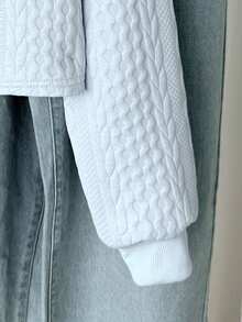 SHEIN Tween Girls' Casual Sporty Versatile All-Match Knit Cable Textured Crew Neck Cropped Loose Pullover Sweatshirt - Baby Blue - View 5