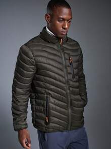 DRIFTMERE Men's Cotton Padded Coat, Hooded Quilted Coat With Multiple Pockets, Long Sleeve Sportswear Fashion Outerwear, Suitable For Outdoor Activities, Street Wear And Daily Wear, Autumn/Winter - Army Green - View 9