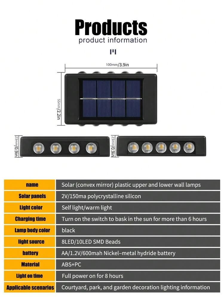 1PC/2PCS Solar Powered Wall Light With 8/10LED, Royal Castle Design, For Villa Outdoor Landscape, Waterproof Ambience Wall Decoration For Terrace And Patio, Up & Down Lighting Garden Decor - Multicolor - View 8