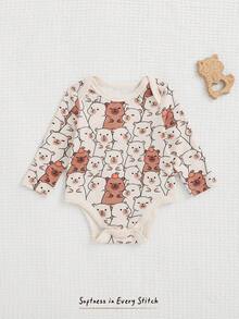 Cozy Pixies Newborn Baby Girl Capybara Pattern Knitted Soft Crew Neck Long Sleeve Bodysuit - Multicolor - View 5