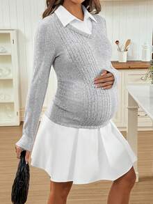 SHEIN Maternity Casual Basic 2 In 1 Short Dress Pregnant Clothes Pregnant Outfits Breast Feeding Clothes Maternity Two Piece Sets Maternity Clothes