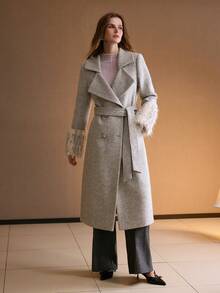 MOTF PREMIUM WOMEN WOOL DOUBLE BREASTED OVERCOAT, AUTUMN/WINTER - Grey - View 7