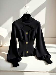 GlowEve 女士修身针织毛衣，百搭优雅，秋冬 - 黑色 - 查看 1