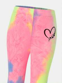 SHEIN 2件套年轻女孩扎染圆领褶皱休闲T恤和喇叭裤套装 - 彩色 - 查看 6