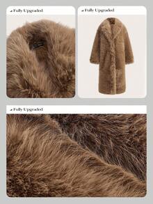 Anewsta 休闲宽松咖啡棕色蓬松人造毛皮夹克，冬季外套 - 咖啡棕 - 查看 5