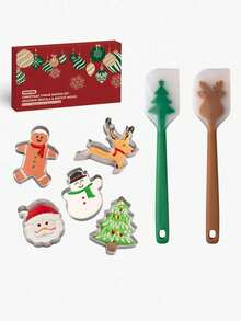 Cirelle Juego de 1 pieza de cortador de galletas y espátula de silicona de acero inoxidable con diseño de árbol de Navidad - Molde para hornear galletas DIY - Multicolor - Ver 9