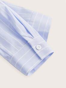SHEIN PETITE Quần ống rộng kẻ sọc cạp vừa may đo công sở thường ngày mùa xuân Phục sinh Tiền cũ trở lại trường thời trang dạo phố mùa thu mùa thu Nashville dễ thương nữ tính - Màu xanh lam - Xem 4