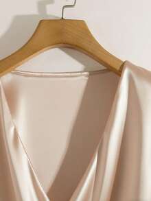 Franclia Women's Elegant Twill Fabric Crossover V-Neck Long Sleeve Shirt - Apricot - View 4