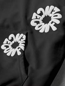 PAVTROS 男士字母印花长袖休闲连帽衫和抽绳腰裤休闲套装男士两件套男士两件套服装 - 黑色 - 查看 3