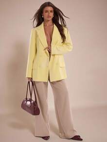 SHEIN BAE 女士优雅花卉刺绣双排扣西装外套，适合通勤 - 黃色 - 查看 1