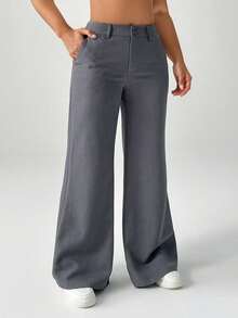 SHEIN EZwear Plus Size Casual Minimalist Style Floral Gray Flared Suit Pants Bell Bottom Pants Gray Pants/ Winter