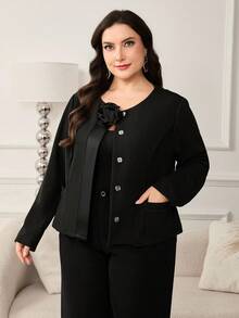 SHEIN Clasi Veste courte élégante et vintage en satin avec roses 3D pour femmes grandes tailles, veste noire, veste fleurie, manteau noir, manteau fleuri, hiver, manteau d'hiver pour femmes, veste d'hiver pour femmes, veste d'hiver pour femmes, confortable automne et hiver pour femmes, automne hiver pour femmes, costume d'Halloween, Noël pour femmes, Nouvel An, top noir, automne hiver 2025, veste blazer décontracté chic - Noir - Voir 6