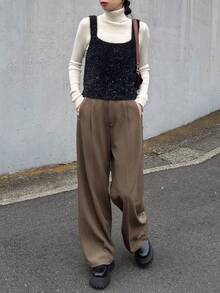 FRIFUL 女士无袖蓬松休闲针织毛衣背心亮片