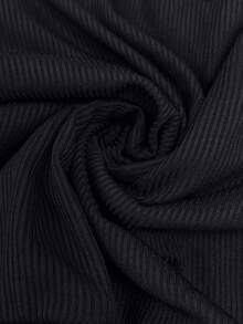 Selianne 女士优雅时尚通勤休闲舒适迷人复古浪漫假日长袖露肩毛茸茸袖口修身纯色连体裤 - 黑色 - 查看 6