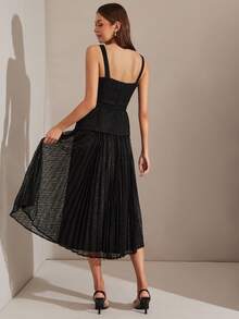 Enchnt 这款浪漫的秋冬黑色粗花呢蕾丝边褶裥连衣裙，配有腰带，时尚优雅。非常适合派对、约会、节日、毕业典礼、办公室、郊游、万圣节和圣诞节等场合。（秋季女装、秋季套装、秋季套装、狂欢节、新年女装） - 黑色 - 查看 7