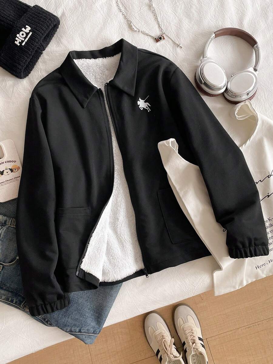 Tween Girl Casual Everyday Commute Zip-Up Fleece Jacket, Autumn/Winter - Black - View 1