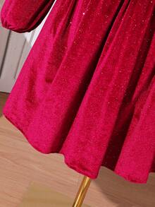 Teen Girl Glossy French Elegant V-Neck Waist Cinched Dress, Suitable For Dates, Outings, And Parties, Spring/Autumn