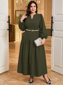 Modelyn Đầm tay đèn lồng màu trơn thanh lịch cỡ lớn, thích hợp dự tiệc - xanh quân đội - Xem 6