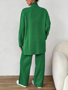 SHEIN Cottnline 2 Piezas Conjunto De Suéteres De Cuello Alto De Color Sólido - Verde - Ver 2