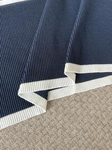 Lacomfia Plus Size Casual Colorblock Striped Knit Dress, Autumn/Winter