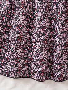 SHEIN 1 Stück Mädchen Rundhals Langarm Geripptes Strick Patchwork Kleid mit Blumen Saum, süß & damenhaft, Herbst