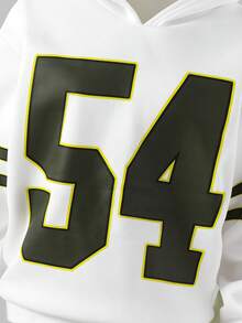 Sparklyn 2pcs/Set Tween Girls Letter Print Hoodie Sweatshirt + Green Cargo Pants Casual Street Style Outfit, Autumn/Winter - Army Green - View 7