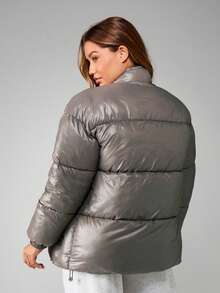 MISSGUIDED Women's Casual Stand Collar Loose Fluffy Short Winter Jacket - Grey - View 2