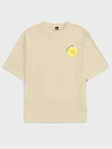 Claim Dot Men's Casual Loose Graphic Print Round Neck Short Sleeve T-Shirt - Apricot - View 2