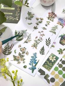 180 件 A6 尺寸纸张和 PET 材料剪贴簿用品套件，带有复古植物主题，包括花朵、蝴蝶、植物，适用于日记文具装饰和纸贴纸便笺簿网格笔记本工艺爱好者初学者子弹日记美学设计艺术 DIY 项目 - 綠色 - 查看 7