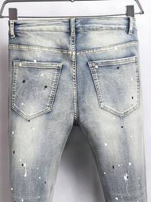 Manfinity Homme 男士休闲时尚做旧浅蓝色水洗紧身牛仔裤 - 淺色水洗藍 - 查看 4