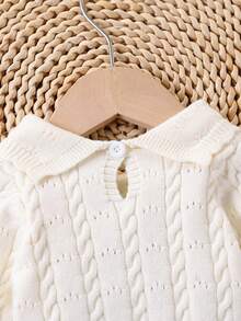 SHEIN Newborn Baby Sweater Co-Ords,Cute All White Autumn Knitted Long Sleeve Turtleneck Cable Design Sweater&Pants Two Pieces Set,Neutral Vintage Clothes - Apricot - View 4