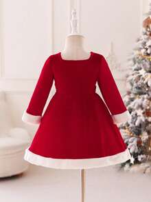 Glamorique Kids Christmas Baby Girl Fur Trim Princess Dress, Suitable For Formal Occasions - Red - View 2