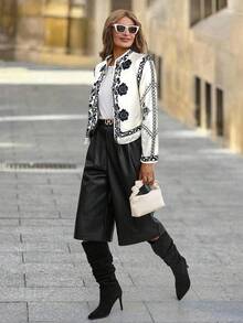 Solivie Áo khoác in họa tiết khối màu dành cho nữ, thích hợp cho các buổi đi chơi, áo khoác mùa thu/đông - Màu be - Xem 7