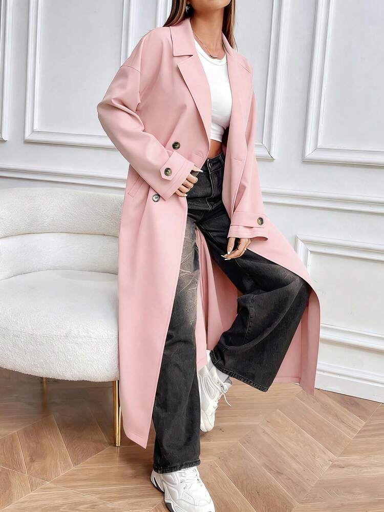 Chiquease Women's Casual Daily Lapel Neck Double-Breasted Trench Coat, Autumn - Pink - View 3