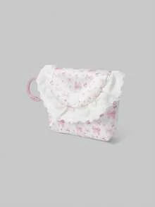 ROMWE Kawaii Monedero portátil mini con lazo de encaje blanco, patrón de cerezas, estuche para auriculares 1101550 - Blanco - Ver 4