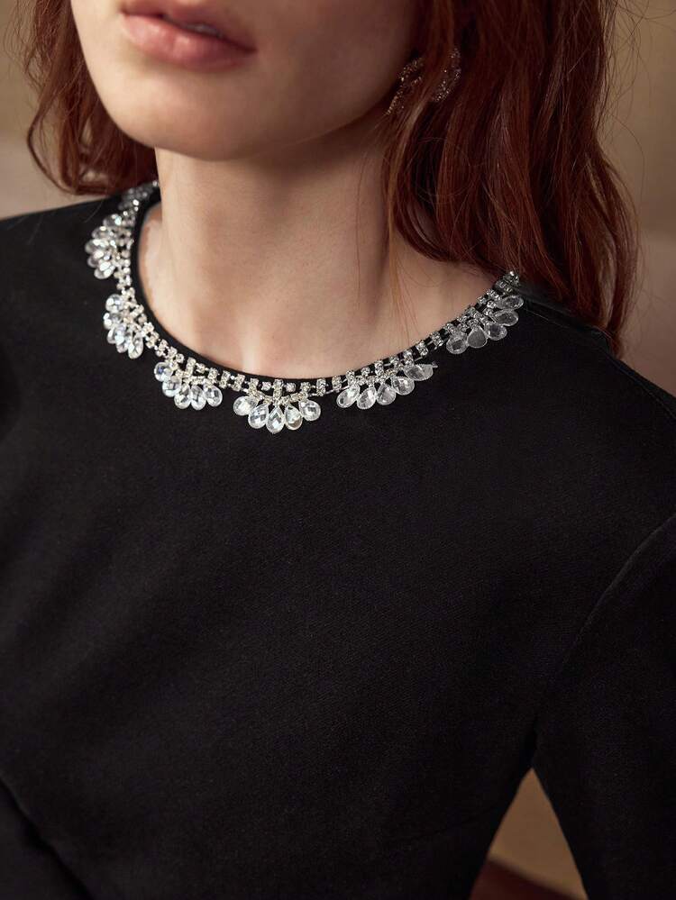 RHINESTONE DETAIL PUFFBALL HEM DRESS