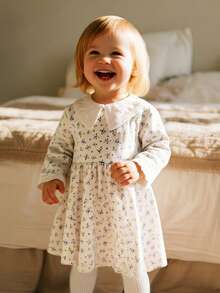 1 Nuovo Vestito da Bambina Alla Moda, Semplice e Dolce, con Motivo Floreale, Colletto in Pizzo, Manica Lunga, Adatto per Primavera e Autunno, Uso Quotidiano, all'aperto, Regalo, Vestito da Bambina, Vestito per Bimba, Vestito per Neonata - Multicolore - Visualizzare 1