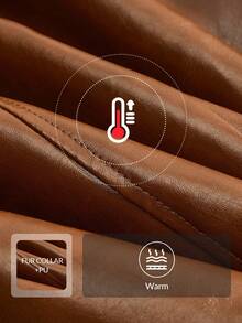 Anewsta Autumn/Winter Coffee Brown Detachable Fox Fur Collar Waist Belt Flared Hem Long Leather Jacket Coat - Brown - View 8