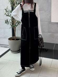 FRIFUL 女式纯色休闲牛仔连衣裙 - 黑色 - 查看 3