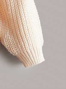 SHEIN Young Girl And Young Girl Asymmetric Hem Ribbed Knit Sweater With Cable Texture, Elegant & Cute, High Quality, Warm & Soft, Versatile For Play, Daily Wear, School, Autumn & Winter - Apricot - View 3