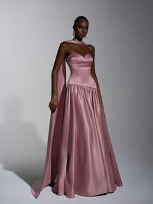 Elitara Váy xòe chữ A dáng rộng, chất liệu satin chắp vá, đính hạt 3D, màu mơ tối giản, sang trọng, thanh lịch, phù hợp cho các buổi hẹn hò, kỳ nghỉ, tiệc độc thân, sinh nhật, tốt nghiệp, đám cưới, dạ tiệc trang trọng - Bụi hồng - Xem 6