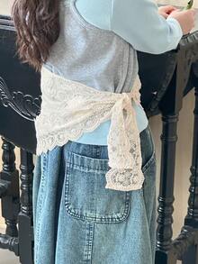 Dazy Kids Young Girls Lace Coverup Skirt - Apricot - View 6